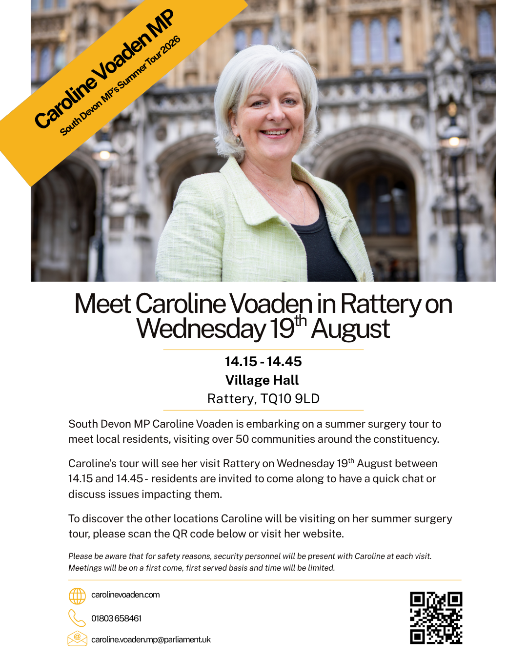 Caroline Voaden MP Surgery in Rattery on Wednesday 19 August 2026